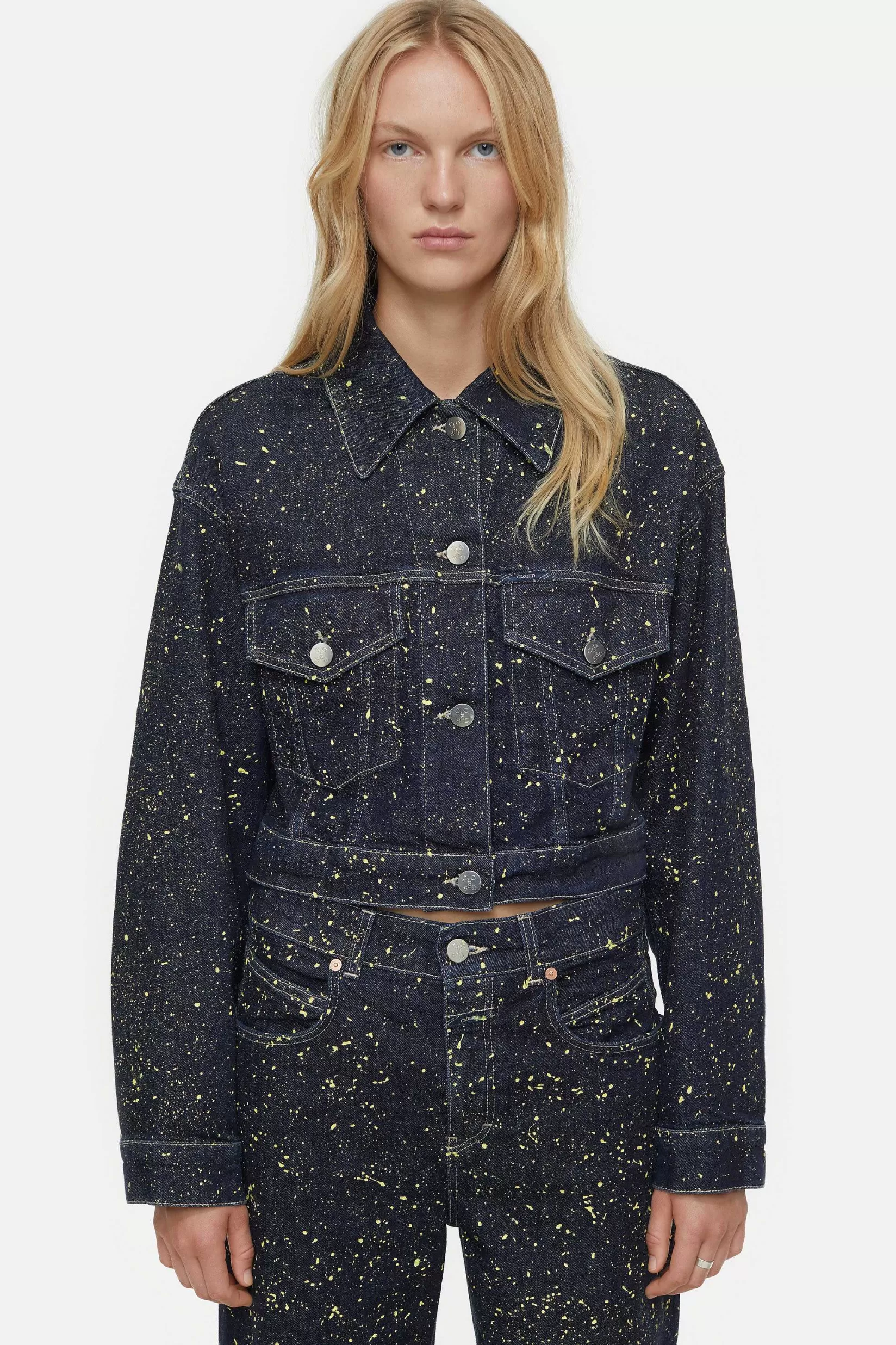 Sale CLOSED Denim Jack Met Kleurspattenafwerking Primair Geel
