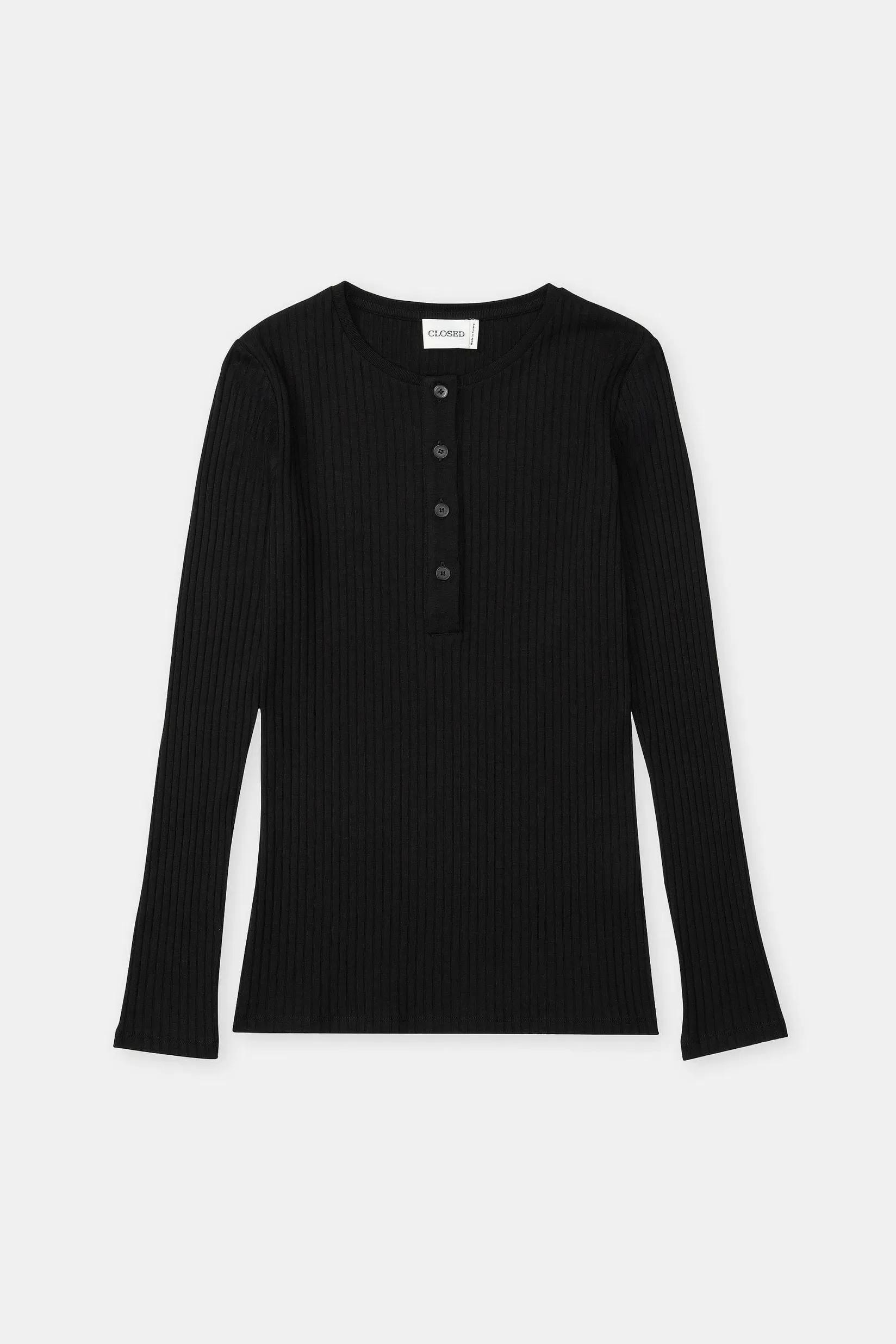 Discount CLOSED Geribbelde Lange Mouw Zwart