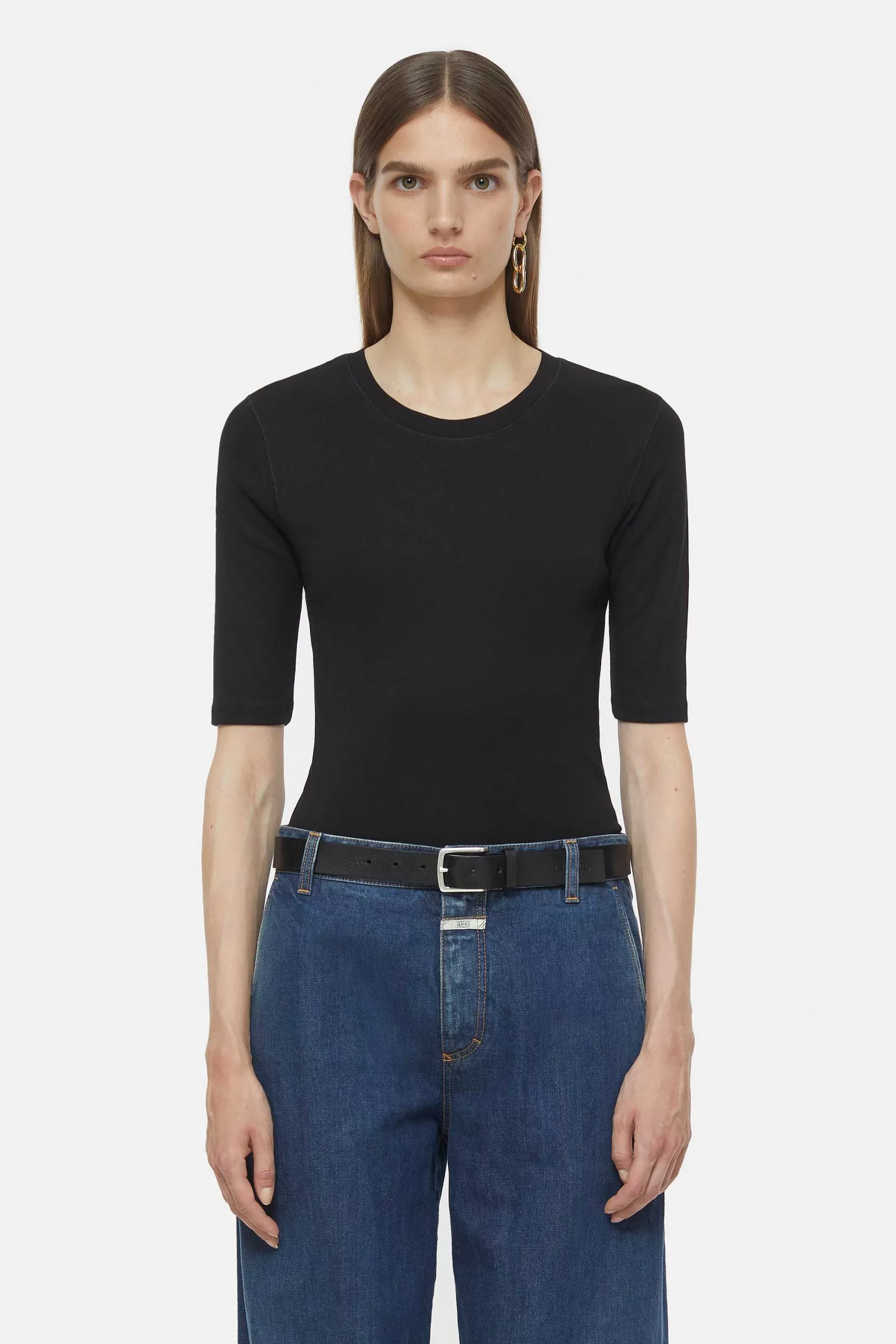Online CLOSED T-Shirt Van Katoen En Modaal Zwart